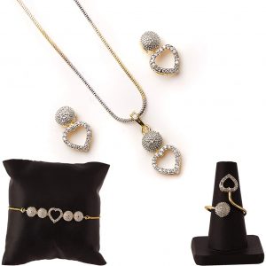 American Diamond Traditional Fashion Jewellery Combo of Necklace Pendant Set/Ring/Bracelet with Earr