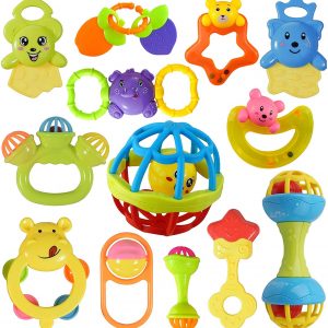 Colorful Non Toxic BPA Free 10 Rattles and 3 Teethers Toys Set for Babies ,Infants