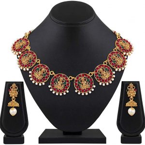 18k Gold Plated Wedding Party Wear Stylish Traditional Choker Necklace Jewellery Set for Women