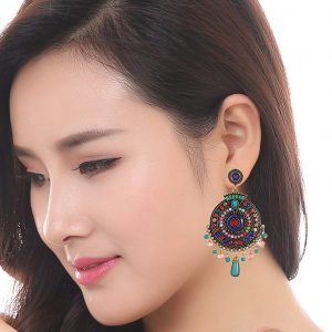 Bohemian Multicolor Metal Earrings For Women