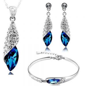 Valentine Gift By Shining Diva Italian Designer Non Precious Metal Jewellery Set for Women (Blue)