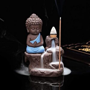 Buddha Backflow Smoke Fountain Incense Burner Statue with Cone Incense (Mix Color)