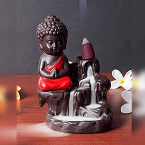 Buddha Backflow Smoke Fountain Incense Burner Statue with Cone Incense (Mix Color)