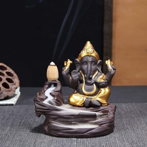 Ganesh Backflow Smoke Fountain Incense Burner Statue with Cone Incense